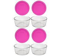 Pyrex 7201 - Ciotole di vetro per 4 tazze e coperchi di ricambio per alimenti 7201-PC Berry Pink (confezione da 4) - Made in USA