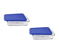 Pyrex 7210 - Piatto di vetro per 3 tazze e coperchio di ricambio per alimenti 7210 PC Cadet Blue (confezione da 2) - Made in USA