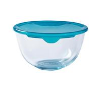 Pyrex Classic Ciotola di vetro ad alta resistenza con coperchio, Trasparente/Blu, 0.5 L