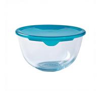 Pyrex Classic Ciotola di vetro ad alta resistenza con coperchio, Trasparente/Blu, 1 L