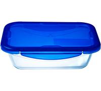 Pyrex Cook&Go Teglia Multiuso Rettangolare con Coperchio Ermetico, Vetro, TrasparenteYBlu, 20 x 15 x 5 cm, 1 pz.