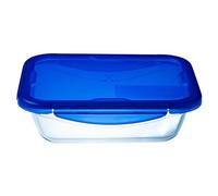 Pyrex Cook&Go Teglia Multiuso Rettangolare con Coperchio Ermetico, Vetro, TrasparenteYBlu, 20 x 15 x 5 cm, 1 pz.