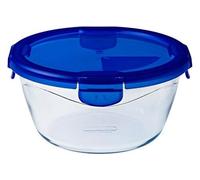 Pyrex Cook&Go Teglia Multiuso Tonda con Coperchio Ermetico, TrasparenteYBlu, Circa 1.6 L
