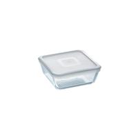 PYREX Cook&Freeze Contenitore Quadrato con Coperchio, Vetro, Bianco, 0,85 Litri, borosilicato, Trasparente