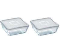 Pyrex Cook&Freeze Contenitore Quadrato Con Coperchio, Vetro, Bianco, 2 Litri (Confezione da 2)