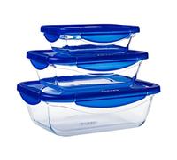 Pyrex Cook & Go - Set di misure diverse (3 pezzi rettangolari), speciale da portare con coperchio ermetico e impermeabile, adatto per forno, microonde e lavastoviglie