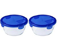 Pyrex Cook&Go Teglia Multiuso Tonda con Coperchio ermetico, TrasparenteYBlu, 2.41 cm (Confezione da 2)