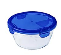 Pyrex Cook&Go Teglia Multiuso Tonda con Coperchio Ermetico, TrasparenteYBlu, Circa 1.6 L