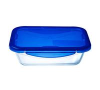 Pyrex 282PG00 Teglia Multiuso Rettangolare con Coperchio Ermetico , Trasparente e Blu, 25X19X6 cm, 1.7 L