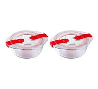 Pyrex Piatto rotondo classico in vetro con coperchio ventilato, adatto al microonde, 1,1 l, rosso (confezione da 2)