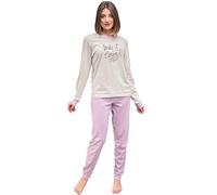Pyrex Pigiama Donna Cotone Leggero 100% - Completo di Maglia con Bottoni e Comodo Pantalone S-XL (IT, Testo, XL, Regular, Regular, Modello 4)