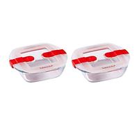 Pyrex Pirofila quadrata classica in vetro con coperchio ventilato, adatta al microonde, 1 l, colore rosso (confezione da 2)