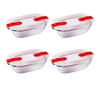 Pyrex Pirofila rettangolare classica in vetro con coperchio ventilato, adatta al microonde, 1,1 l, colore rosso (confezione da 4)