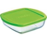Pyrex - Recipiente quadrato per conservare gli alimenti, con coperchio, in vetro, 20 x 17 x 5,5 cm, Vetro Boro, 1L