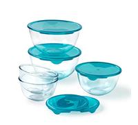 Pyrex® Set di 5 ciotole per insalata in vetro resistente con coperchi (0,5L - 1L - 2L) Senza BPA | Realizzato in Francia, lavabile in lavastoviglie, adatto al microonde e al forno (2 x 0,5L + 1 x 1L +