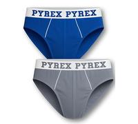 Pyrex Slip Uomo Cotone Elasticizzato (Confezione da 2) Mutande Uomo Slip Traspiranti in Cotone Taglie M a XXL (IT, Testo, XL, Regular, Regular, 2 Slip - 1 Grigio 1 Royal)