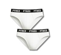 Pyrex Slip Uomo Cotone Elasticizzato (Confezione da 2) Mutande Uomo Slip Traspiranti in Cotone Taglie M a XXL (IT, Testo, M, Regular, Regular, Slip Bianchi - 2pz)