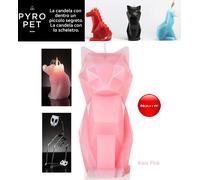 Pyro Pet Kisa-il gatto rosa candela con forme gatto e scheletro in metallico