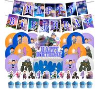 PyrrlicToy 30 pcs Ellioo Décoration de Fête d'Anniversaire, Décoration de Fête pour Enfants, Ellioo d'Anniversaire Fournitures de Fête - Bannière, Ballon, Décoration de Gâteau, Cupcake Top