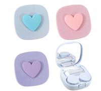 PYRUVAE 3 Pezzi Amore Custodia Per Lenti A Contatto Igienica Portatile Set Da Viaggio Con Pinzette Bottiglia Di Estrusione Ventose E Specchio Adatta Per Uscite Quotidiane (3 Colori)