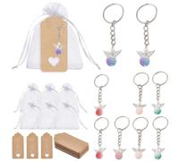 PYRUVAE 30 Set Portachiavi Angelo Bomboniere Matrimonio Angioletti Bomboniere Cresima Bomboniere Comunione Etichette Bigliettini + Ciondoli Cristalli + Sacchetti Organza (Stile 4)