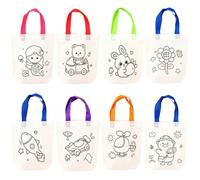 PYRUVAE 8 Pezzi Borse da Colorare per Bambini, Sacchetti Regalo Fai da Te in Tessuto Non Tessuto con Disegni, Gadget Compleanno Bambini e Attività Creative, Borse Graffiti per Feste e Scuola