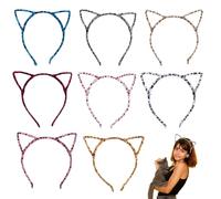 PYRUVAE 8 Pezzi Cerchietti Orecchie da Gatto Leopardati per Bambina e Donna, Fascia Capelli Maculata, Accessori Capelli per Feste, Compleanni e Cosplay, Design Confortevole (8 Colori)