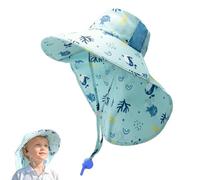 PYRUVAE Cappello Sole Bambino con Protezione Collo e Fischietto, Cappellino Mare Bimbo 2-6 Anni, Cappello Pescatore con Motivo Animali Marini, Circonferenza 46-50cm (Blu)