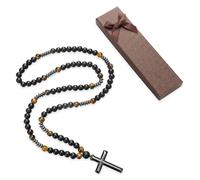 PYRUVAE Collana Rosario Cattolico per Uomo e Donna con Pendente a Croce, Collana con Perline Elegante in Scatola Regalo, Idea Regalo per Compleanno, Anniversario e Festa del Papà