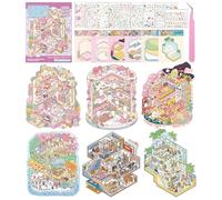 PYRUVAE Sticker Book 3D per Bambini con 6 Scene Miniature, Set Adesivi Casa delle Bambole Deluxe Collezione Pink Pets, Include Pinzette di Precisione, Regalo Creativo per Ragazze, 19.5x25.5cm