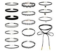 PYSEOSISE Collana Choker Nera, 15 Pezzi Collane Choker da Donna, Choker in Velluto Nero Regolabili Collana Gotica Girocollo per Donna per Uso Quotidiano Cosplay Mascherata Festa