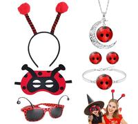 PYSEOSISE Costume Coccinella Accessori, 6 Pezzi Costume da Coccinella Adulti, Fascia Coccinella Maschera da Ladybug Occhiali Collane Braccialetto per Donna Halloween Carnevale Cosplay