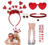 PYSEOSISE Costume da Cupido Donna, 7 Pezzi Cupido Costume Accessori, Cerchietto Cuore Rosso con Occhiali Cuore Calzini Collana Orecchini per Donna San Valentino Carnevale Festa