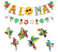 PYSEOSISE Decorazioni per Feste Hawaiane, 6 Pezzi Decorazioni Per Pappagalli e 2 Pezzi Hawaiano Tropicale Banner, Decorazioni Hawaiane per Festa Giardino Estate Piscina Compleanno