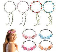 PYSEOSISE Fiori Corona Fascia Capelli, 8 Pezzi Coroncine Fiori per Capelli, Bohémien Corona Fascia di Fiori Fasce del Fiori Cerchietto Fiori per donne Festival Matrimonio Festa