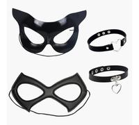 PYSEOSISE Maschera Cat e Girocollo Nera, 4 Pezzi Costume da Gatto da Donna, Maschera da Cat Costume Gatto Donna per Halloween Carnevale Cosplay Masquerade Festa