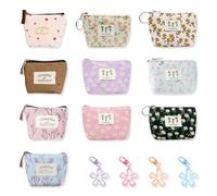 PYSEOSISE Mini Portamonete in Canvas, 10 Pezzi Mini Borsellini con Cerniera, Floreali Piccoli Portafogli Piccole Pochette con Portachiavi per Monete Carte Chiavi Cuffie