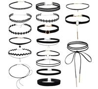 PYSEOSISE Nero Collana Girocollo, 18 Pezzi Choker Donna, Eleganti Girocollo Collane Tatuaggio Collana Nero Choker Collana per Donna Quotidiano Halloween Party Cosplay