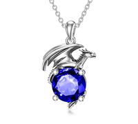PYTALI Collana con drago per donna/uomo, in argento Sterling, con pietra portafortuna regalo per donne/uomini, 0.78*0.72 inches, Zirconia cubica Argento sterling, Zaffiro