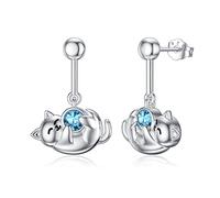 Pytali Orecchini a forma di gatto, in argento Sterling 925, ipoallergenici, senza nichel, per orecchie sensibili, orecchini a perno in argento Kawaii con pietra portafortuna in quarzo rosa, orecchini