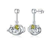 Pytali Orecchini a forma di gatto, in argento Sterling 925, ipoallergenici, senza nichel, per orecchie sensibili, orecchini a perno in argento Kawaii con pietra portafortuna a forma di animale