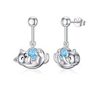 Pytali Orecchini a forma di gatto, in argento Sterling 925, ipoallergenici, senza nichel, per orecchie sensibili, orecchini a perno in argento Kawaii con pietra portafortuna a forma di animale