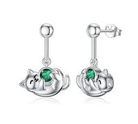 Pytali Orecchini a forma di gatto, in argento Sterling 925, ipoallergenici, senza nichel, per orecchie sensibili, orecchini a perno in argento Kawaii con pietra portafortuna a forma di animale