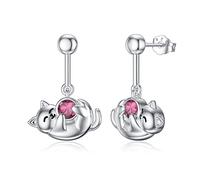 Pytali Orecchini a forma di gatto, in argento Sterling 925, ipoallergenici, senza nichel, per orecchie sensibili, orecchini a perno in argento Kawaii con pietra portafortuna a forma di animale