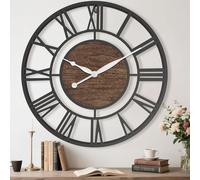 Pytha Sight Orologio da Parete Grande 60 cm, Orologio Moderno da Parete Nero in Metallo e Legno di Noce Massello, Numeri Romani, XXL Silenzioso Decorativo per Soggiorno, Cucina, Camera, Ufficio