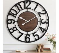 Pytha Sight Orologio Da Parete Grande Moderno,Orologio Da Parete Nero Vintage Industriale In Metallo Slenzioso Con Numeri Arabi 50cm Con Quadrante Elegante In Noce Per Soggiorno,Ufficio,Cucina,Camino