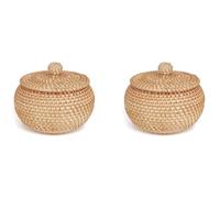 Pyugxab 2X Cesto Rotondo nel Rattan con Coperchio, Cesto Portaoggetti nel Rattan con Coperchio, Cesto per Pane, Frutta, Snack per Ripiano da Tavolo