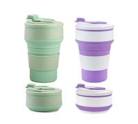 Pyuyan 2 Pezzi Tazza Silicone Pieghevole, 350ml Bicchiere Silicone Portatile, Pieghevoli Tazza da Viaggia, Bicchieri Pieghevoli Silicone, per Picnic All'aperto, Campeggio ed Escursioni (Verde, Viola)