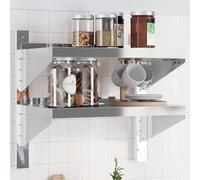 Pyvara Scaffale da parete con 2 ripiani in acciaio inox, 50 x 30 x 48 cm, argento con bordi rialzati, salvaspazio e robusto, mensola sospesa multifunzionale per soggiorno, cucina, bagno e ufficio