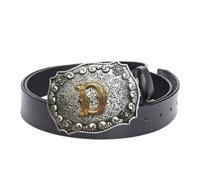PYWJGZSX Cintura da Uomo, Cintura in Pelle da Uomo, Cintura da Cowboy Western da Uomo con Fibbia in Lega con Modelli Alfabetici/D Black/100Cm/39.4''